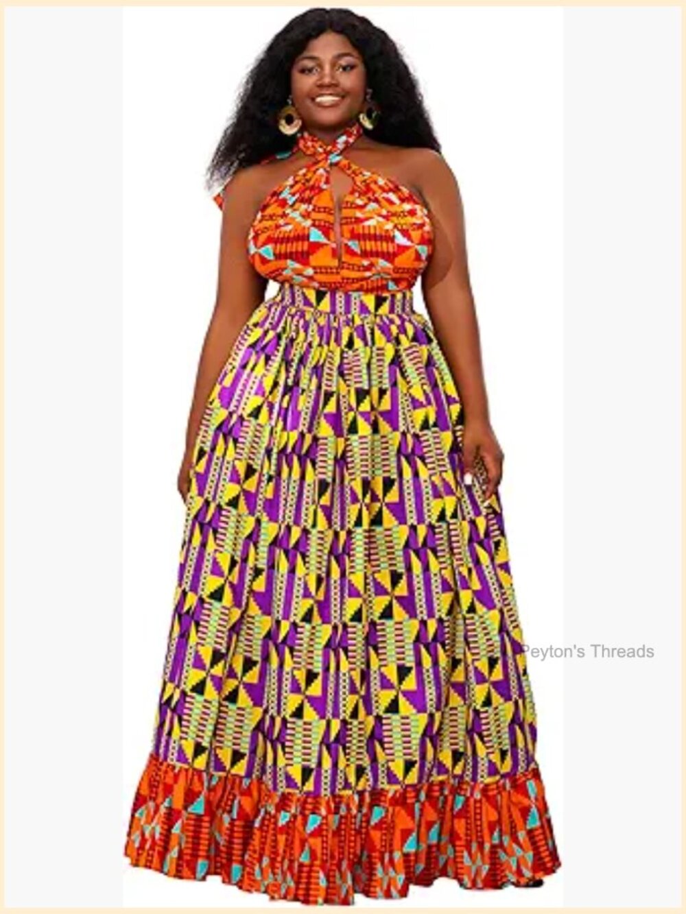 African Print Maxi Dress Ankara Floral Loose Fit A-Line High Waist Sleeveless